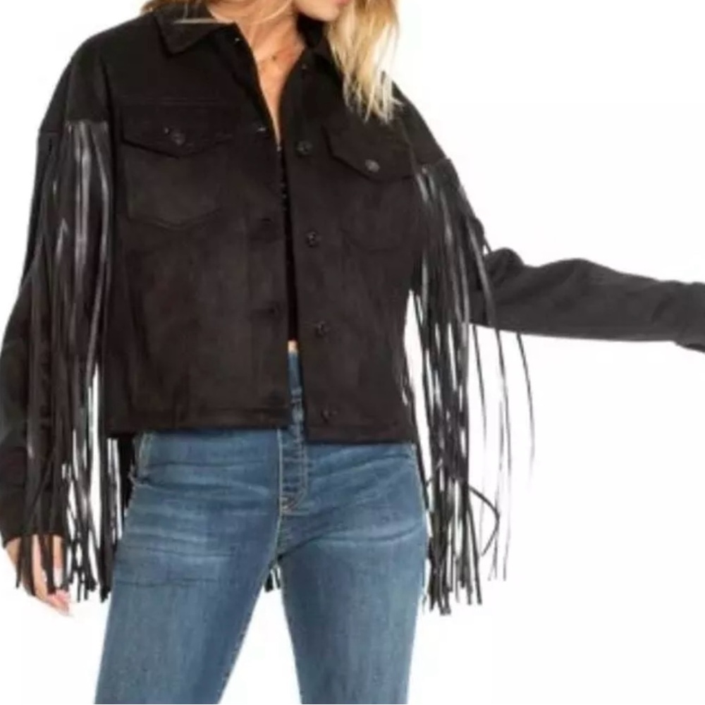 Juicy Couture Black Leather Fringe Jacket